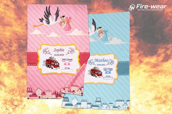 Geburtsgeschenk Decke - Feuerwehrauto